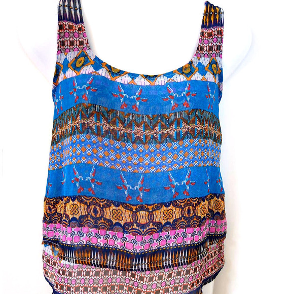 Patrons of Peace Boho Tribal Sheer Split Back Top - Picture 1 of 9